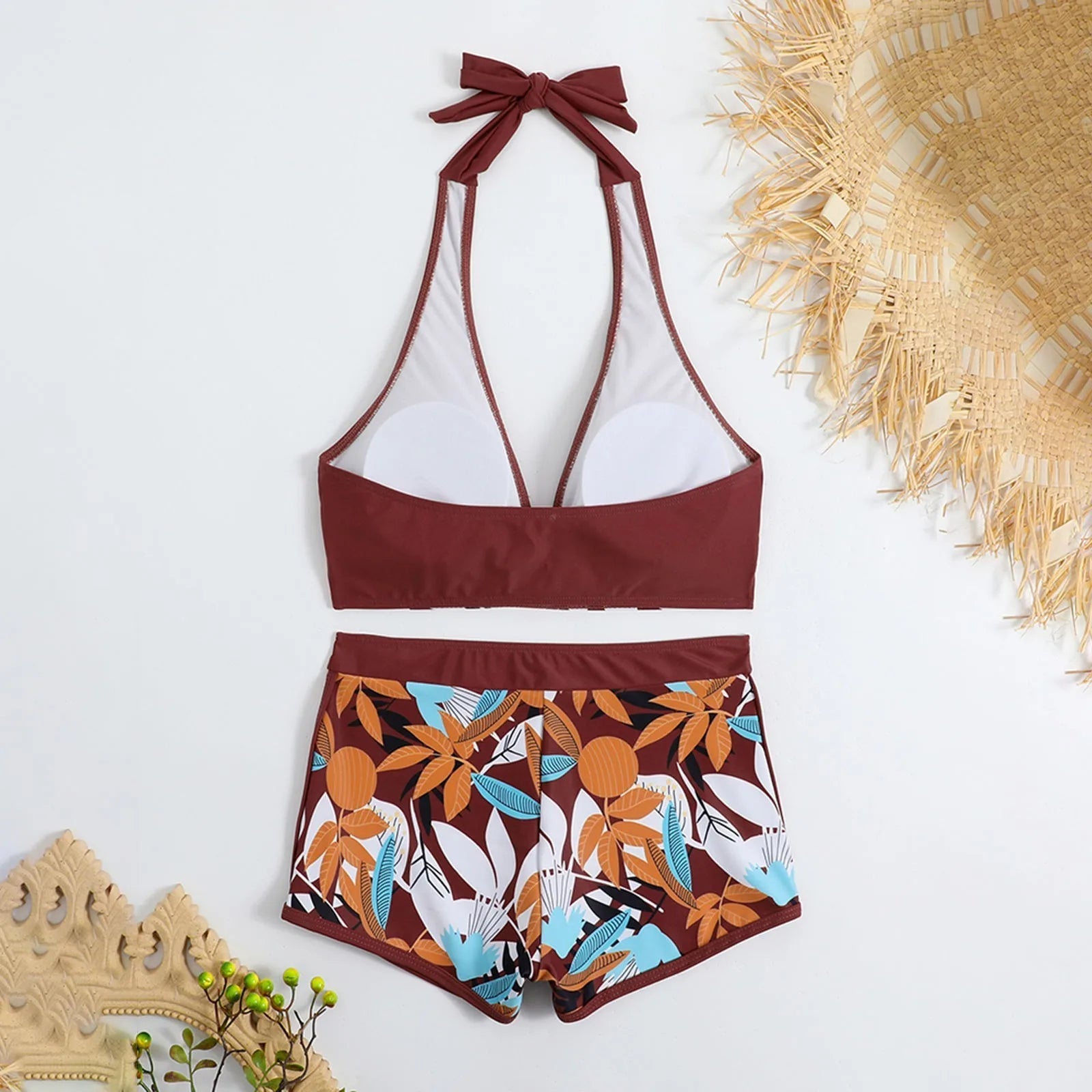 PLANT Bikini shorts Set  High Waist Swimsuit 2 Pieces Plant Print  Bathing Swim Suit Beachwear