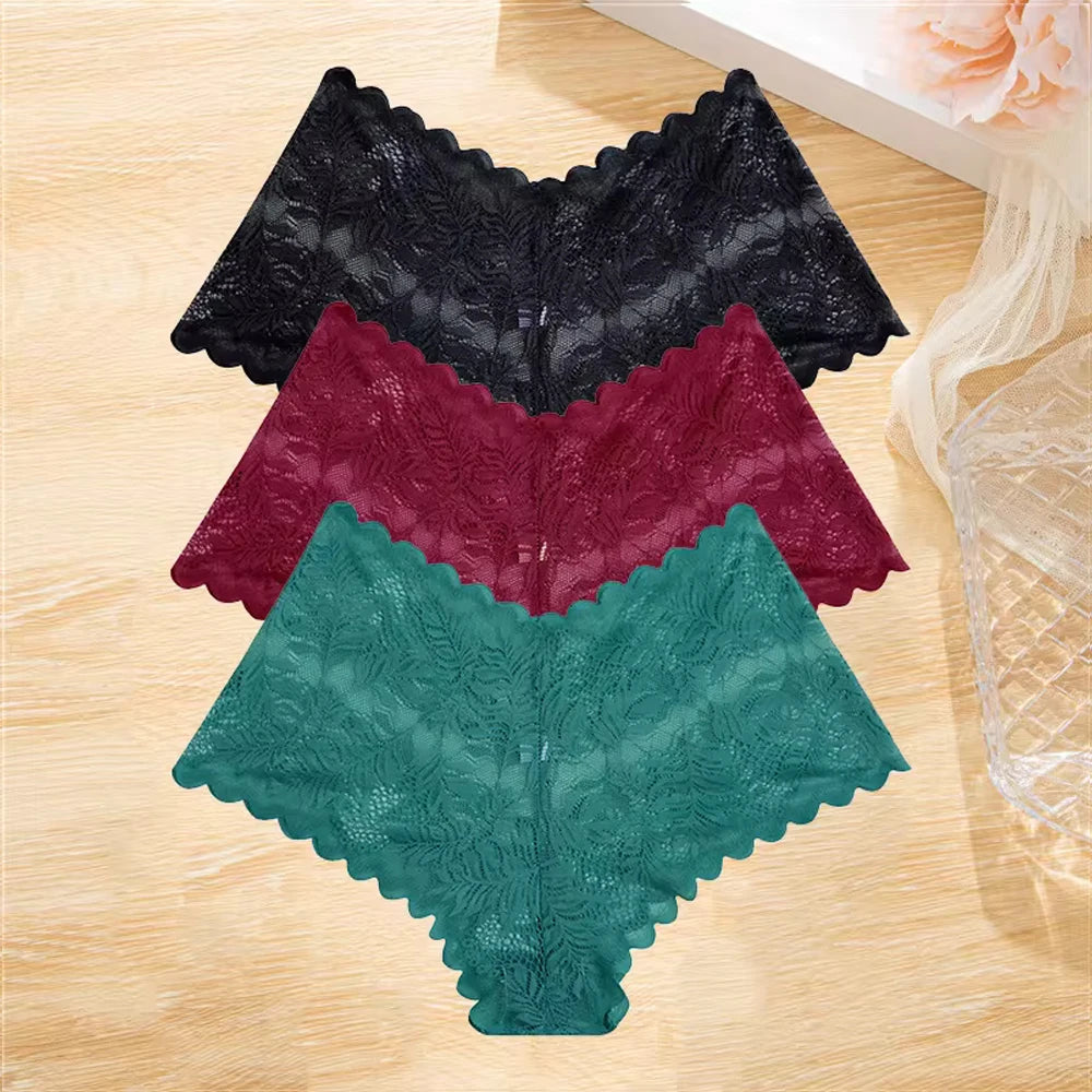 3pcs Lace Boyshort Underwear Set