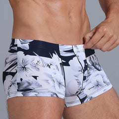 New Men Ice Silk Underwear Low waist Boxers shorts Pants Separate Open Warehouse Thin Printing Boxers