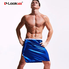Summer thin glossy skort skirt Sexy towel men's bathrobe One size bottoms