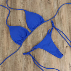 Solid Color Halter Bikini Set