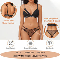 Women Bras Set Dot Push Up Bras Female Transparent Breathable Brazilian Panties Low Waist Bikini Ladies Soft Underwear Set