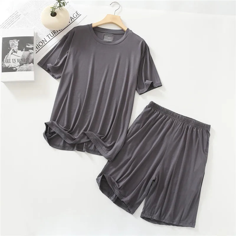 Summer Pajamas Male Modal Short Sleeved Shorts Suit Casual Large Size Two-Piece Set Men's Home Clothes Loungewear Pajama Hombre