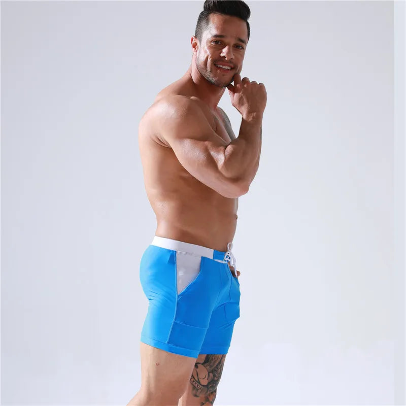 SOLID Men's Surf Board Shorts Boxer Briefs Tethered Swimsuit Beachwear 2025 New