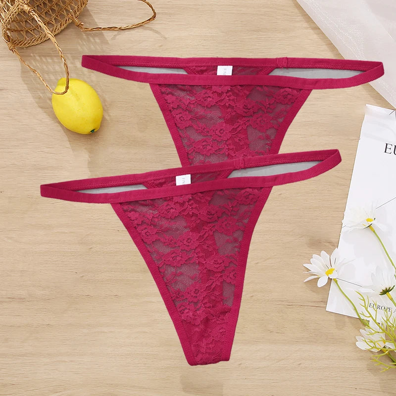 LACE 2 PCS Floral Set Thong G-String Low-Waist  Lingerie