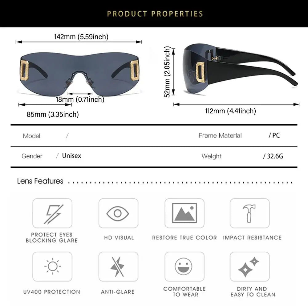 Wrap Around Y2K Sunglasses for Women Sport Punk Sunglasses Jeweled Sunglasses Retro Frameless Eyewear Trendy 2000's Shades UV400