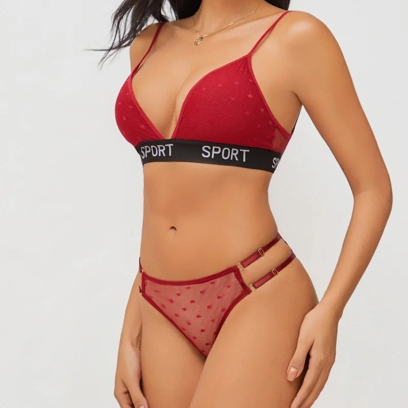 Women Bras Set Dot Push Up Bras Female Transparent Breathable Brazilian Panties Low Waist Bikini Ladies Soft Underwear Set