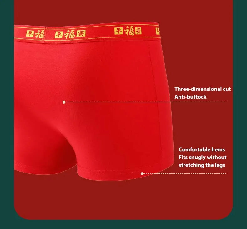 Men's Boxer Briefs Pure Cotton New Year Red Print Men Boxer Shorts Sexy Underpants Lucky Underwear Boxershorts Large Size l-5XL