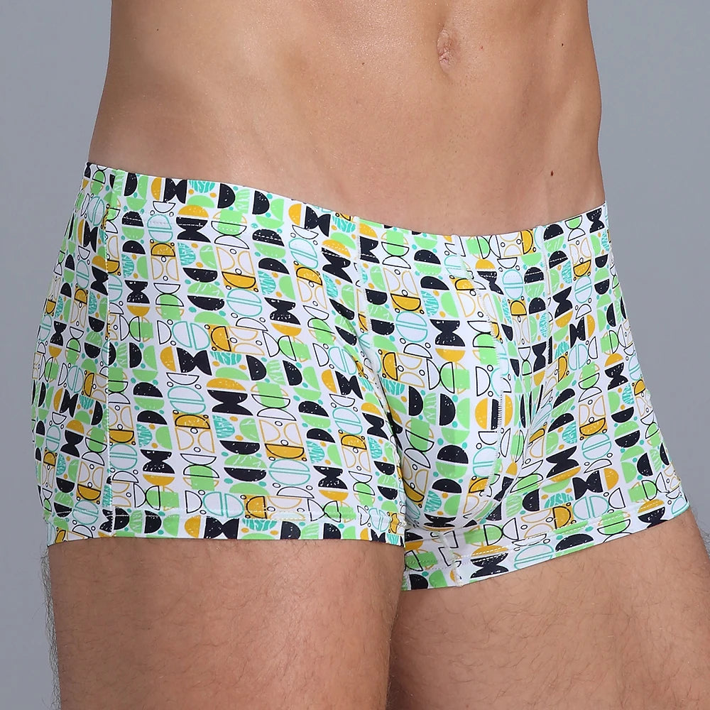 New Men Ice Silk Underwear Low waist Boxers shorts Pants Separate Open Warehouse Thin Printing Boxers