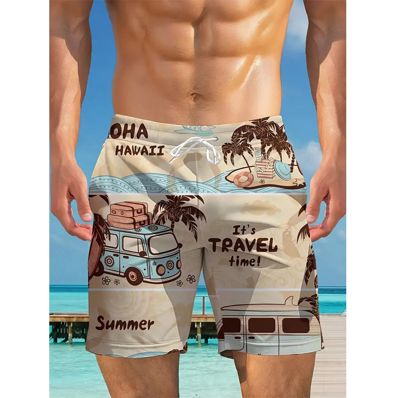 Hawaiian Coconut Tree Patterns Board Short Beach Shorts Men Swim Trunks