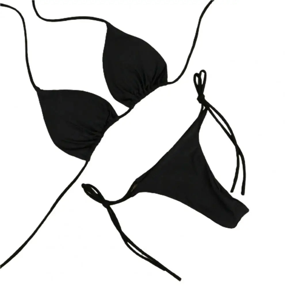 Solid Color Halter Bikini Set