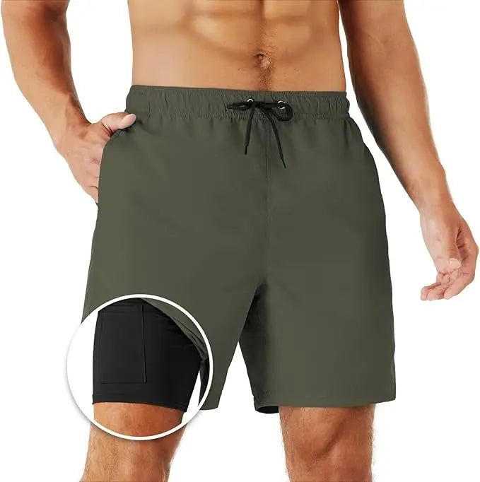 URBEST Men's Swim Trunks with Compression Liner Quick Dry Beach Shorts with Pockets for Beach and Swimming