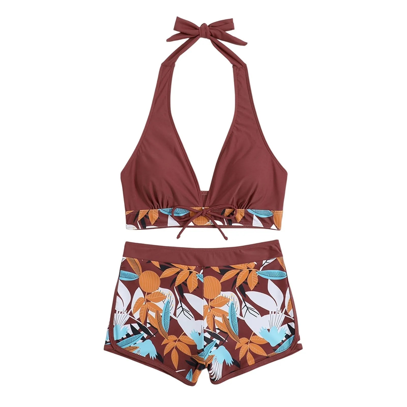 PLANT Bikini shorts Set  High Waist Swimsuit 2 Pieces Plant Print  Bathing Swim Suit Beachwear
