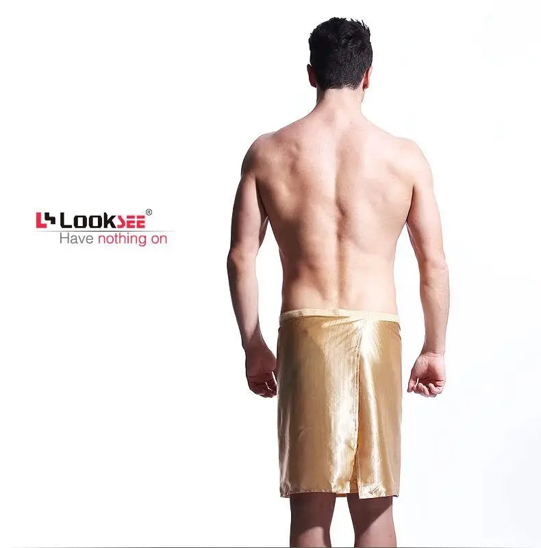 Summer thin glossy skort skirt Sexy towel men's bathrobe One size bottoms