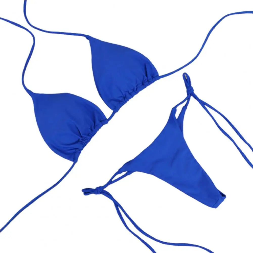 Solid Color Halter Bikini Set