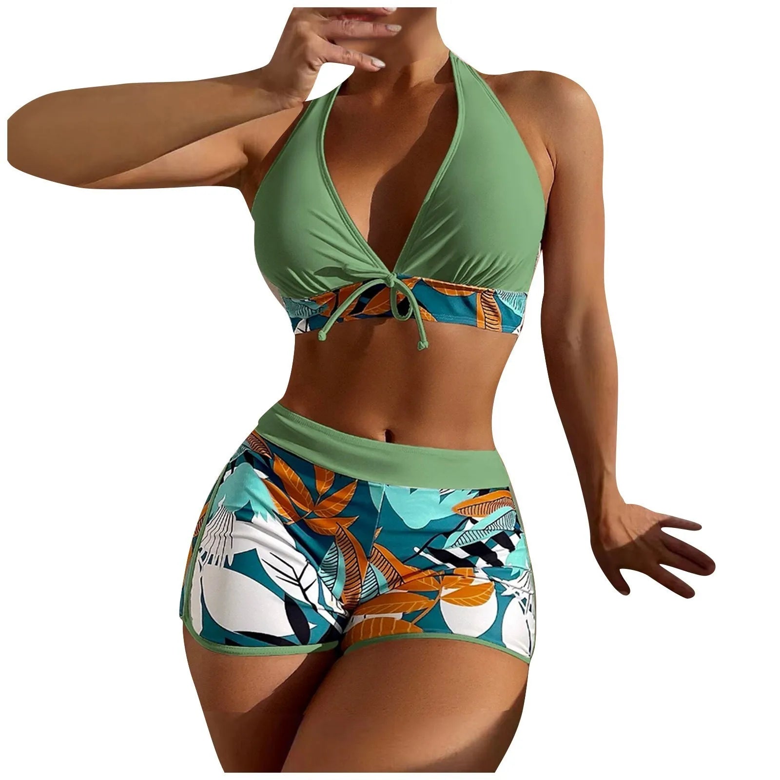 PLANT Bikini shorts Set  High Waist Swimsuit 2 Pieces Plant Print  Bathing Swim Suit Beachwear
