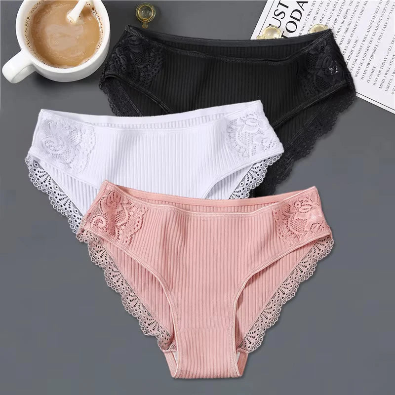 3pcs Cotton Lace Patchwork Panties