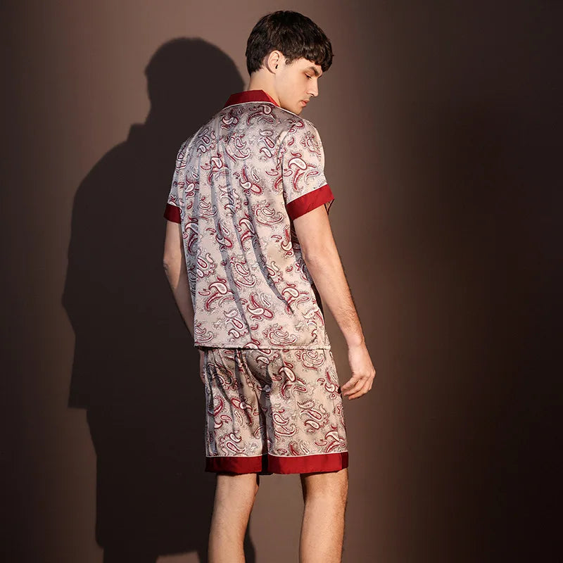Large Size 3XL Men Pajama 2Pcs Set Summer New Short Sleeve Shorts Pajamas Suit Loose Ice Silk Satin Sleepwear Male Home Clothes