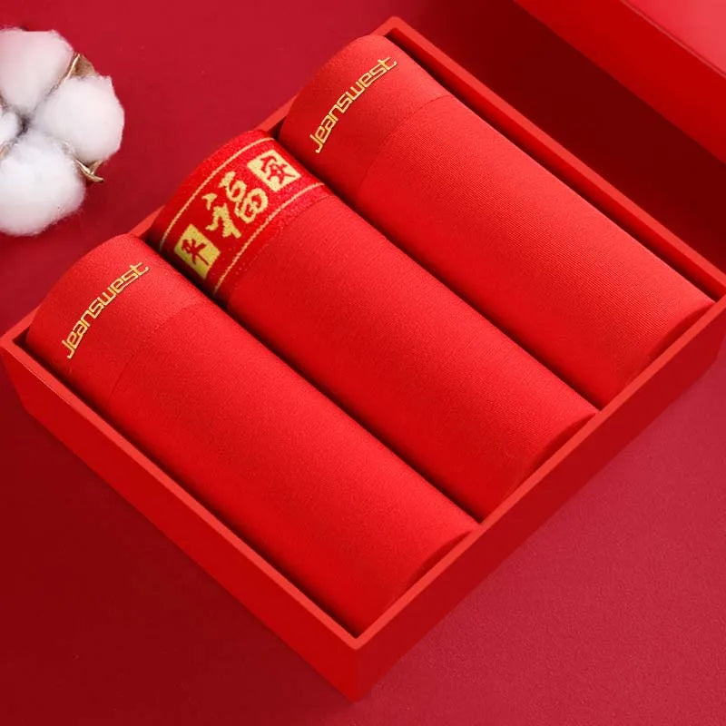 2/3/4/5/6Pcs Brand New Year Red Print Pure Cotton Men Underwear Men's  Boxer Briefs Mens Boxer Shorts Underpants Boxers