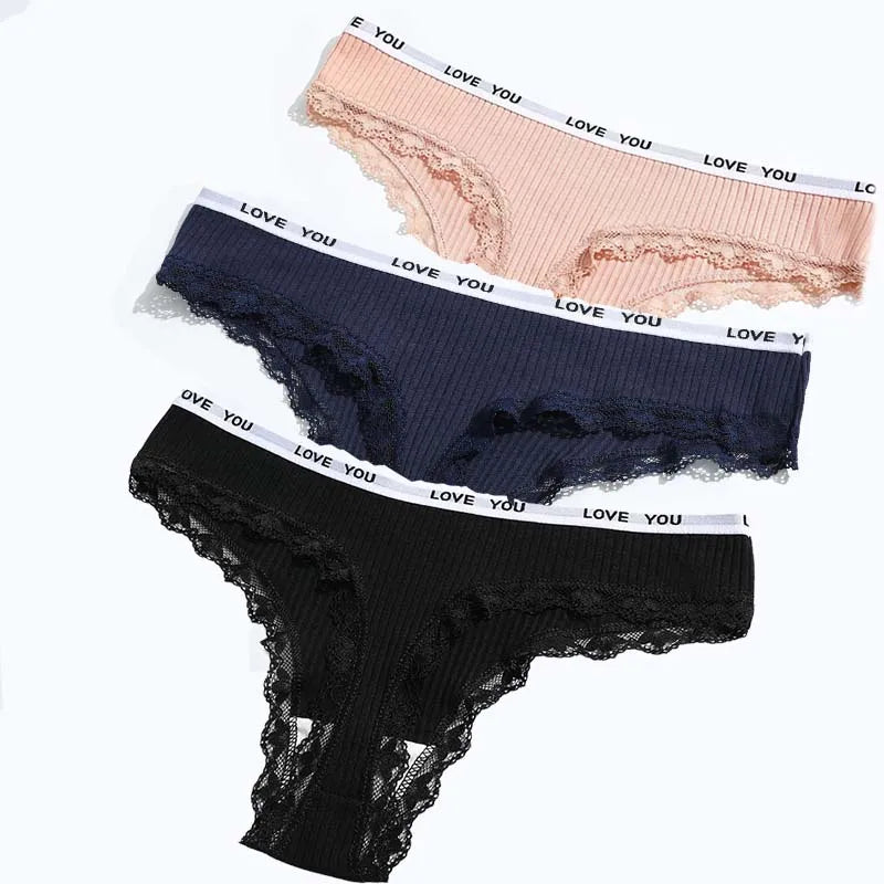 3PC Lace Tanga Low-Waist Thongs