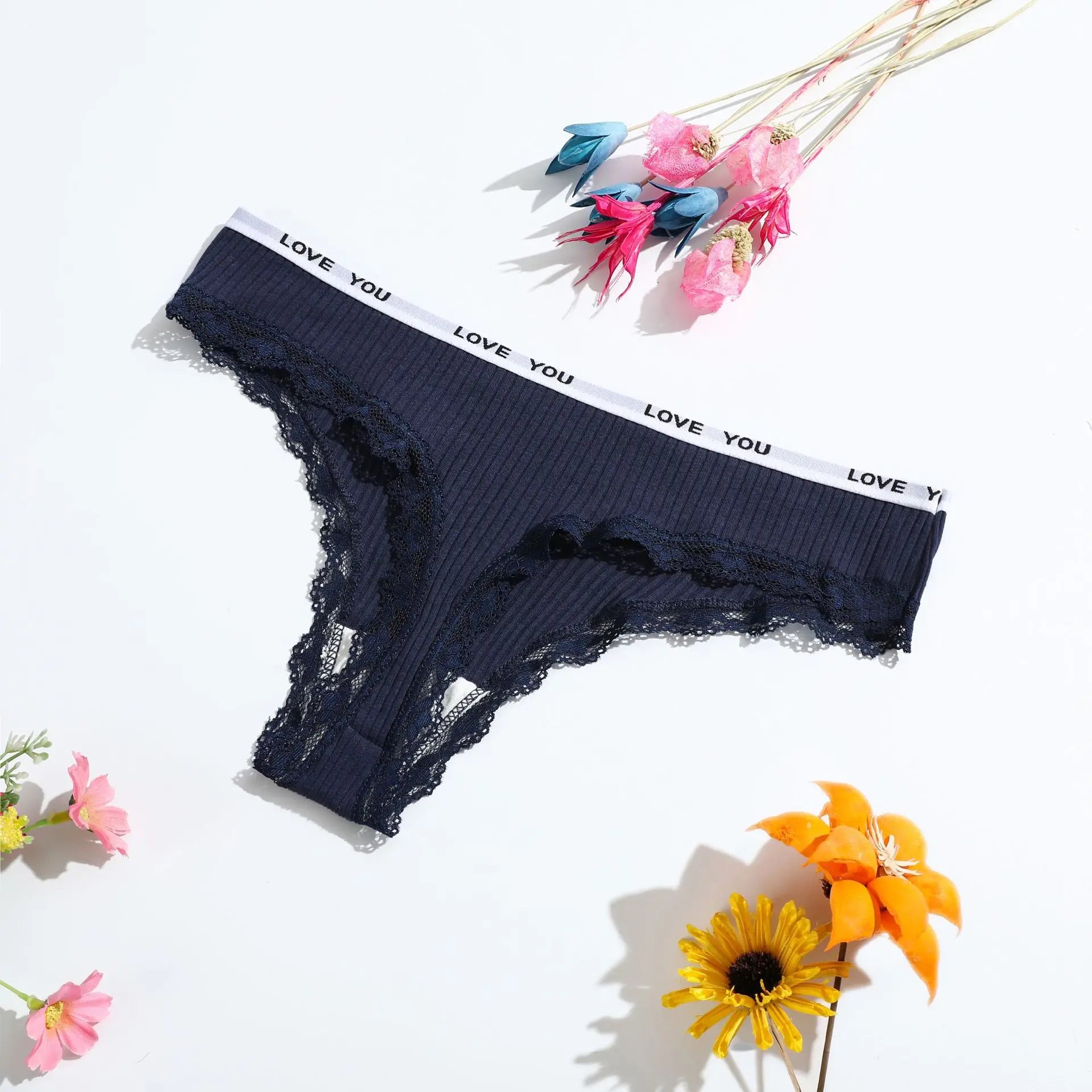 3PC Lace Tanga Low-Waist Thongs