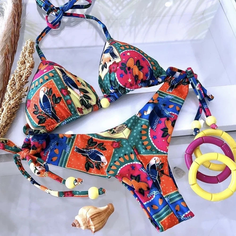 HAWAIIAN  Women's Swimsuit Swimwear Female Sexy Bikinis Set Push Up Swimming Bathing Suit Bohemian Women Swumsuit 2 Piece Sets