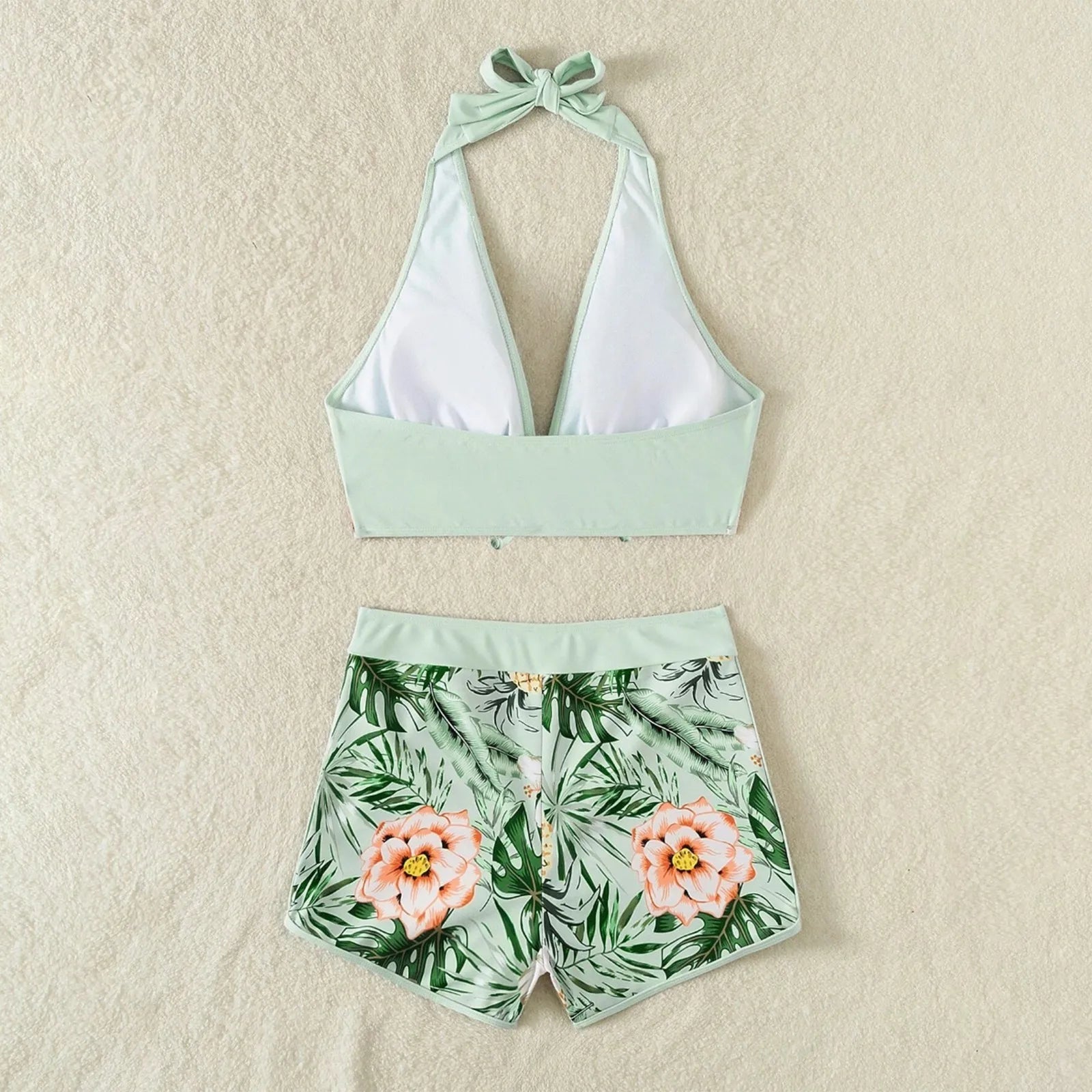 PLANT Bikini shorts Set  High Waist Swimsuit 2 Pieces Plant Print  Bathing Swim Suit Beachwear