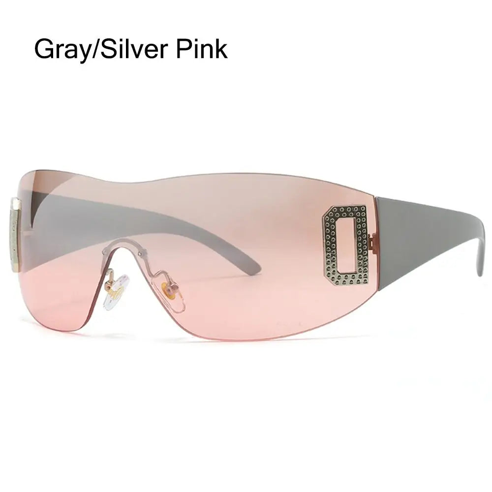 Wrap Around Y2K Sunglasses for Women Sport Punk Sunglasses Jeweled Sunglasses Retro Frameless Eyewear Trendy 2000's Shades UV400