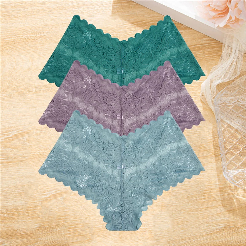 3pcs Lace Boyshorts Floral Panties
