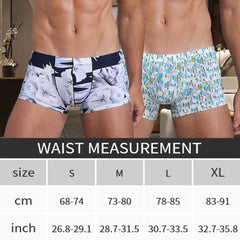 New Men Ice Silk Underwear Low waist Boxers shorts Pants Separate Open Warehouse Thin Printing Boxers
