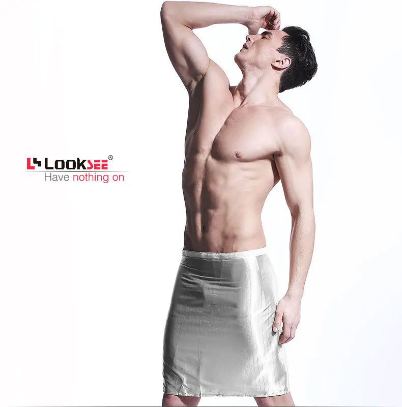 Summer thin glossy skort skirt Sexy towel men's bathrobe One size bottoms