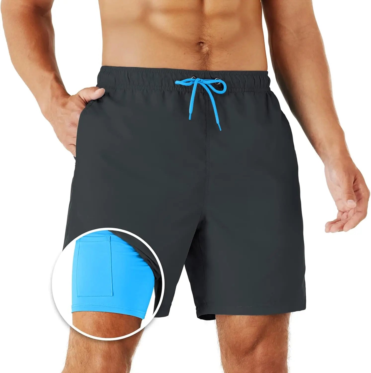URBEST Men's Swim Trunks with Compression Liner Quick Dry Beach Shorts with Pockets for Beach and Swimming