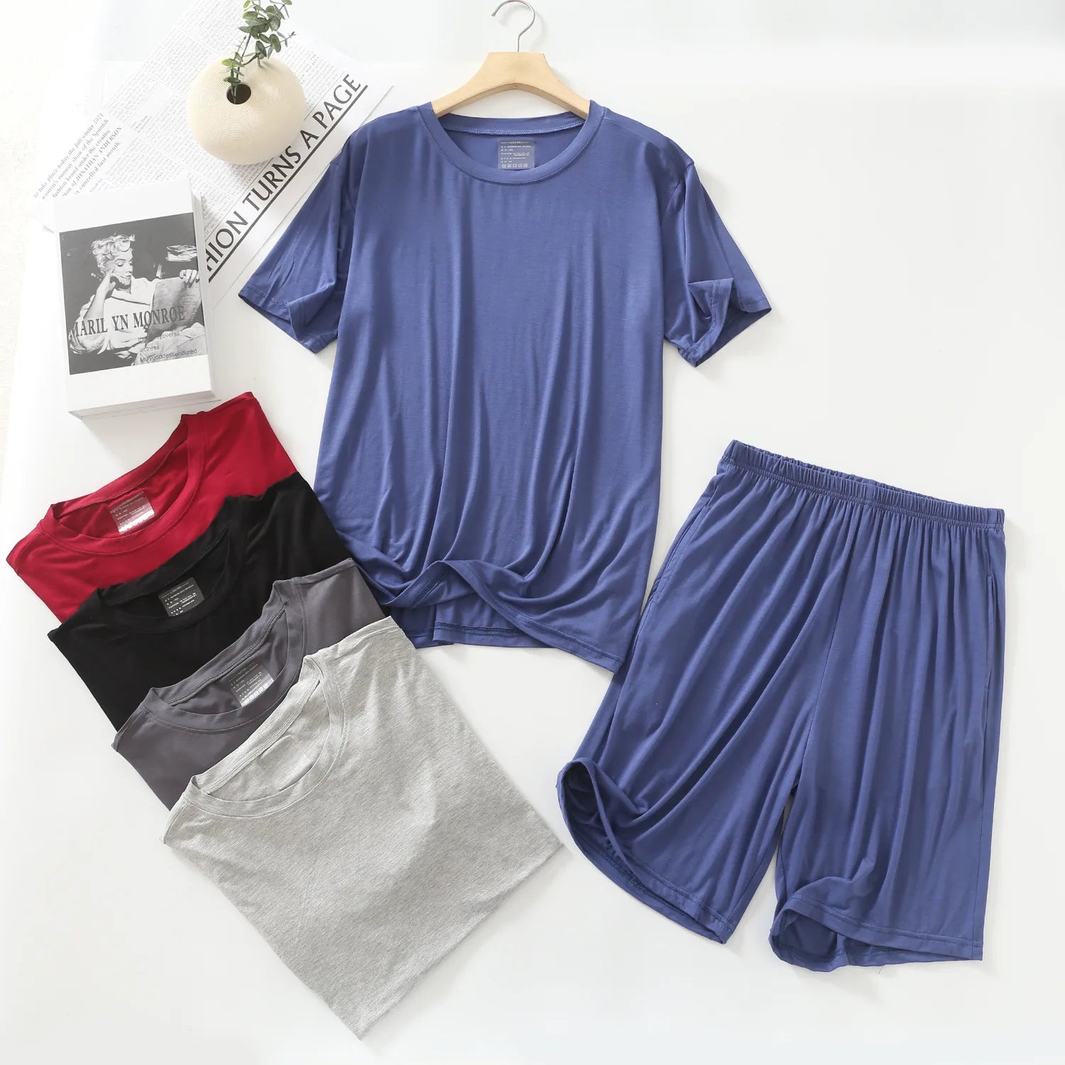 Summer Pajamas Male Modal Short Sleeved Shorts Suit Casual Large Size Two-Piece Set Men's Home Clothes Loungewear Pajama Hombre