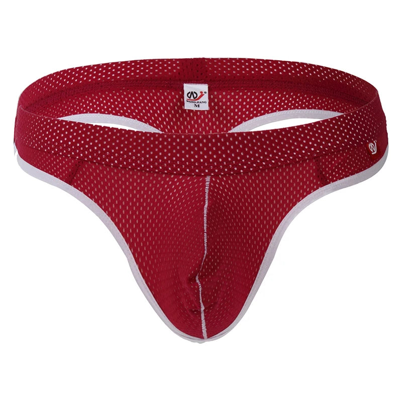 WJ Man Thong Low Waist Nylon Mesh Breathable Men's Thong T Briefs