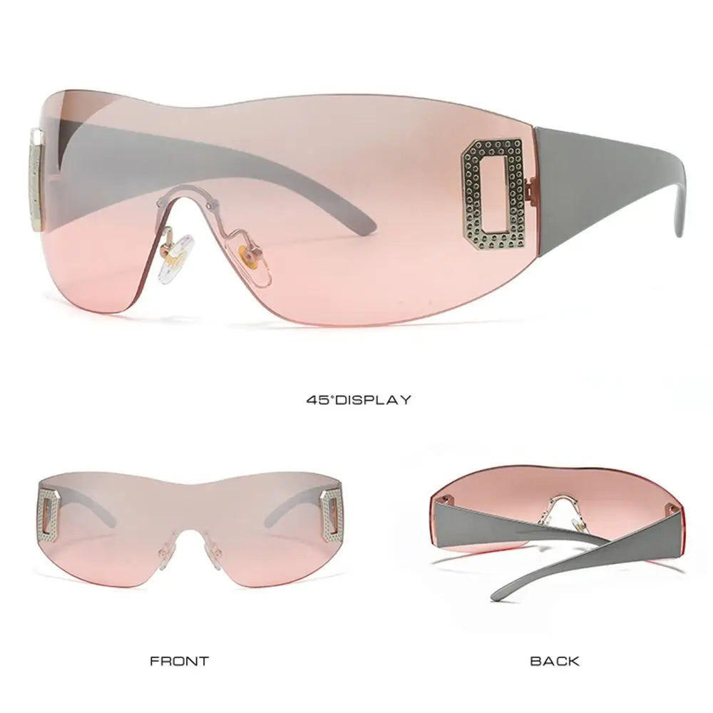 Wrap Around Y2K Sunglasses for Women Sport Punk Sunglasses Jeweled Sunglasses Retro Frameless Eyewear Trendy 2000's Shades UV400