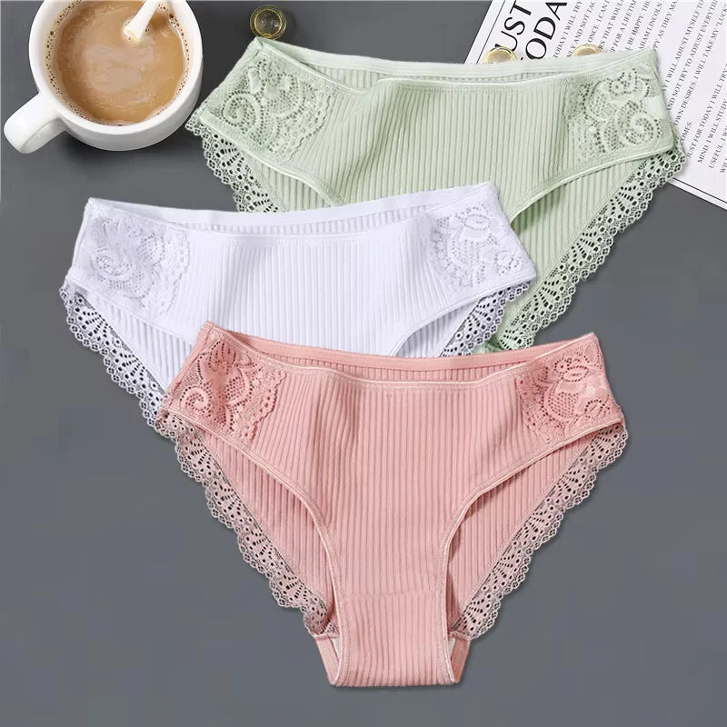 3pcs Cotton Lace Patchwork Panties