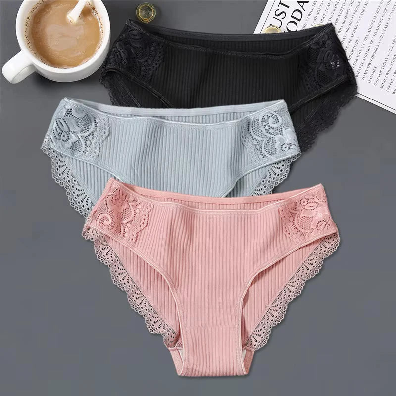 3pcs Cotton Lace Patchwork Panties
