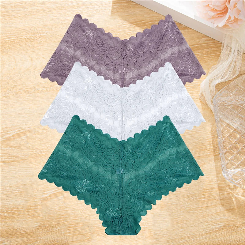 3pcs Lace Boyshorts Floral Panties
