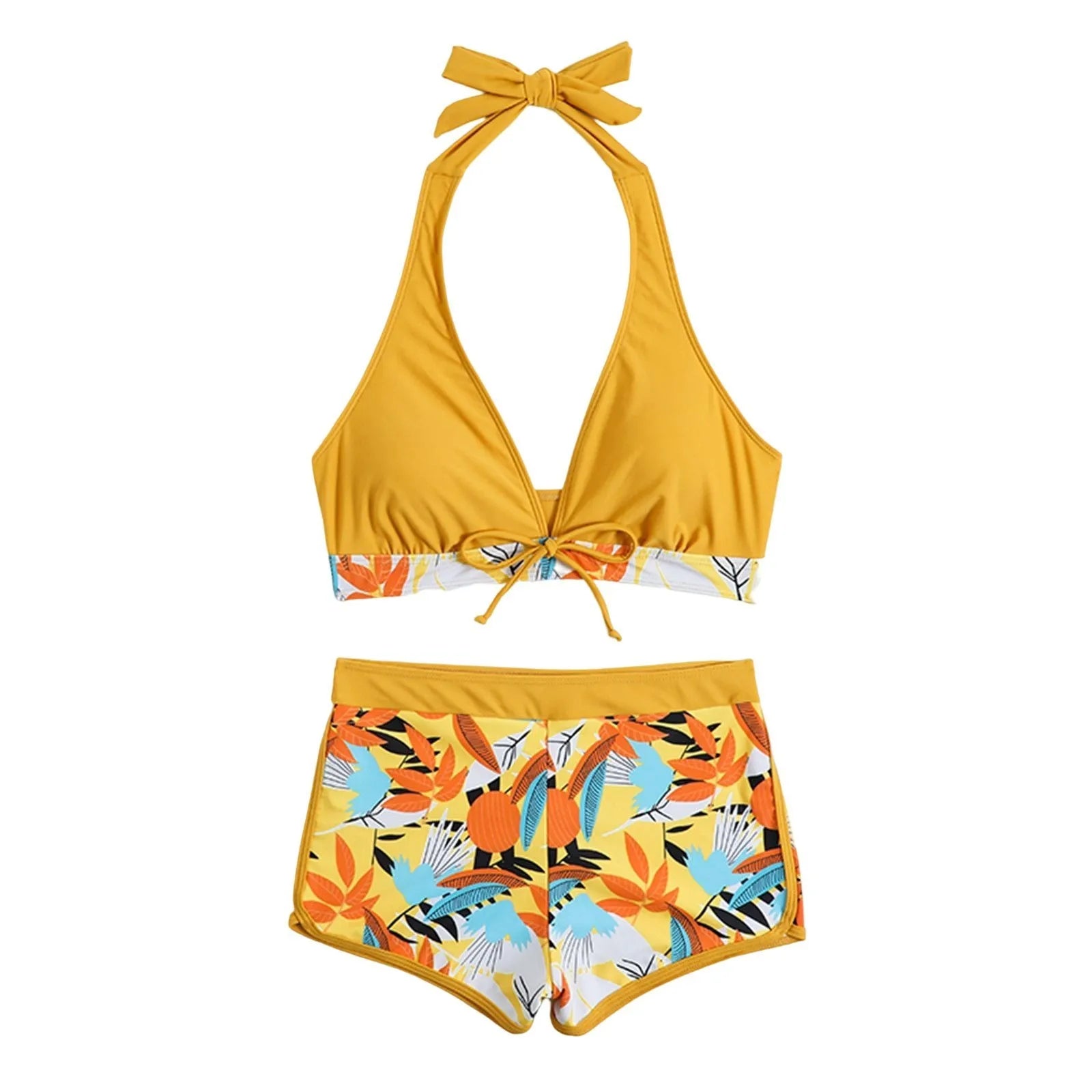 PLANT Bikini shorts Set  High Waist Swimsuit 2 Pieces Plant Print  Bathing Swim Suit Beachwear