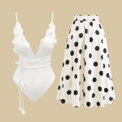 2025 Flower Deep V Neck Swimwear With Cover Up Sexy Woman Swimsuit Off Shoulder Bathingsuit Belt Bikini Summer Suits Beachwear