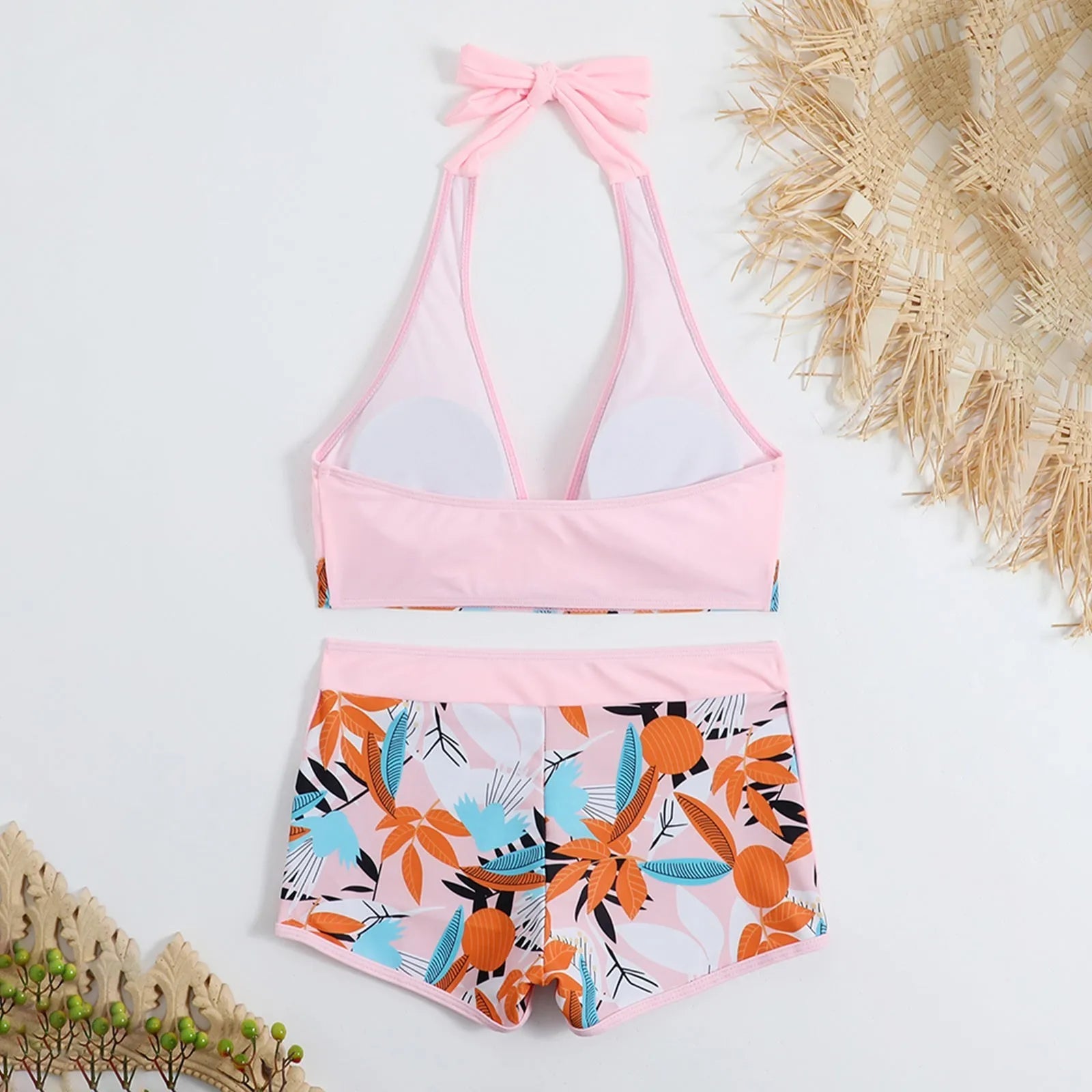 PLANT Bikini shorts Set  High Waist Swimsuit 2 Pieces Plant Print  Bathing Swim Suit Beachwear
