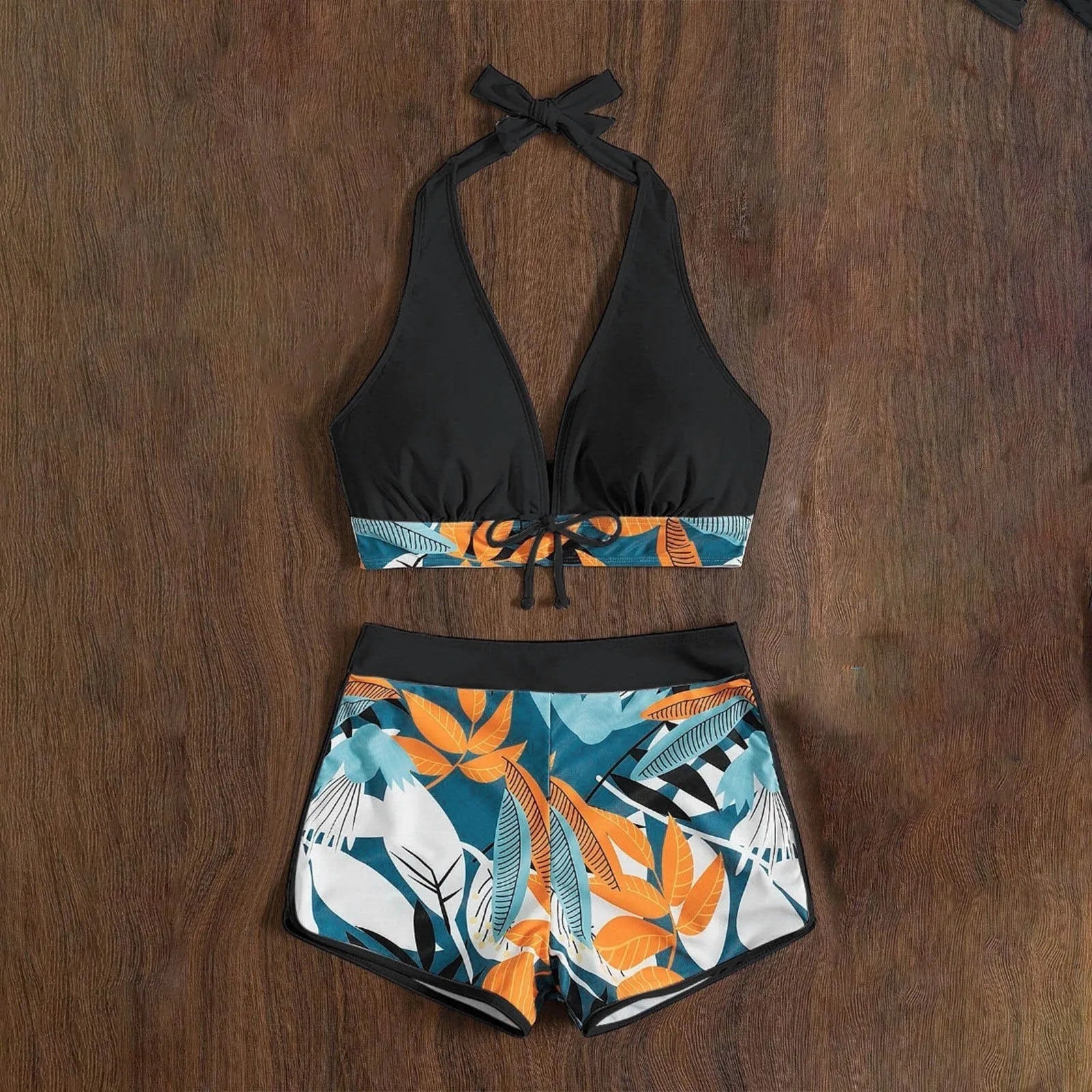 PLANT Bikini shorts Set  High Waist Swimsuit 2 Pieces Plant Print  Bathing Swim Suit Beachwear