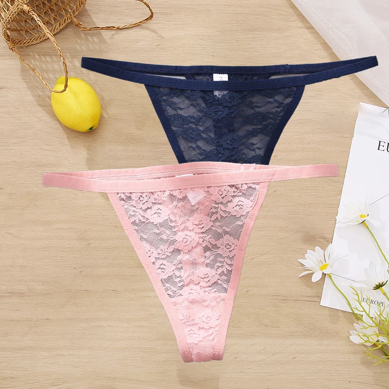 LACE 2 PCS Floral Set Thong G-String Low-Waist  Lingerie