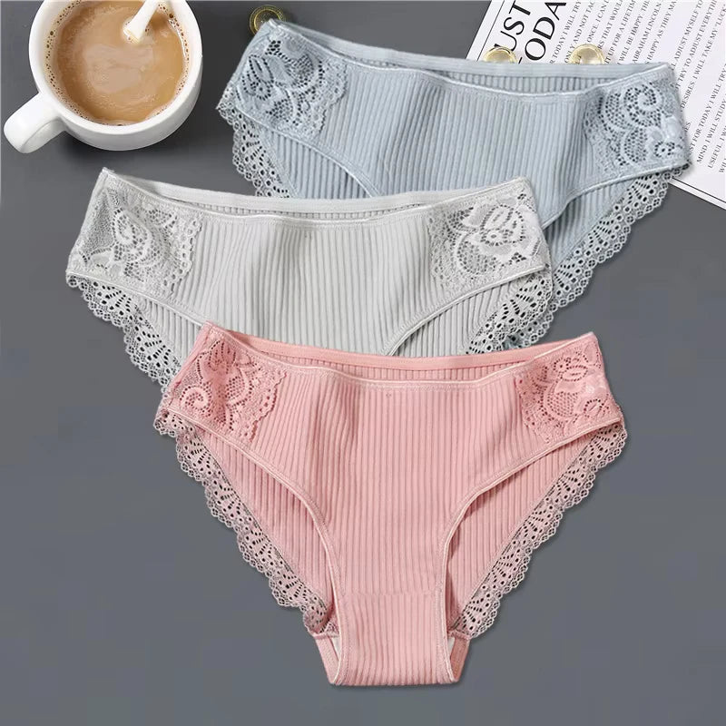 3pcs Cotton Lace Patchwork Panties