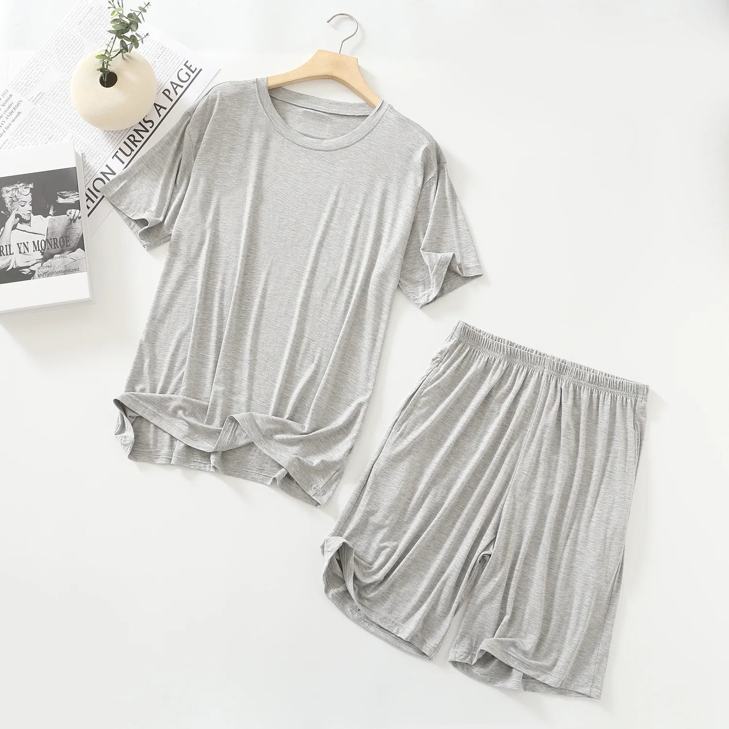 Summer Pajamas Male Modal Short Sleeved Shorts Suit Casual Large Size Two-Piece Set Men's Home Clothes Loungewear Pajama Hombre