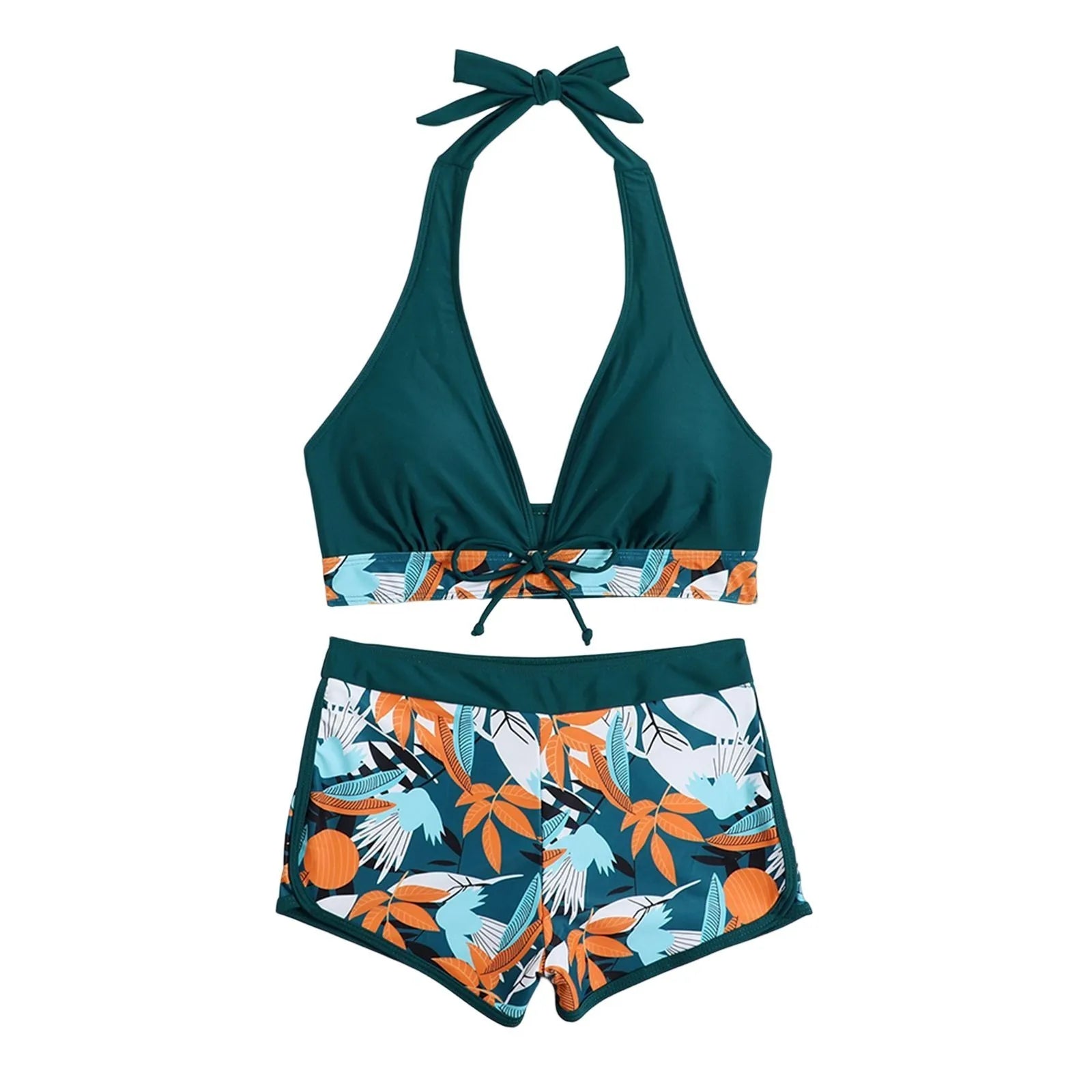 PLANT Bikini shorts Set  High Waist Swimsuit 2 Pieces Plant Print  Bathing Swim Suit Beachwear