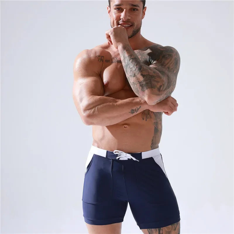 SOLID Men's Surf Board Shorts Boxer Briefs Tethered Swimsuit Beachwear 2025 New