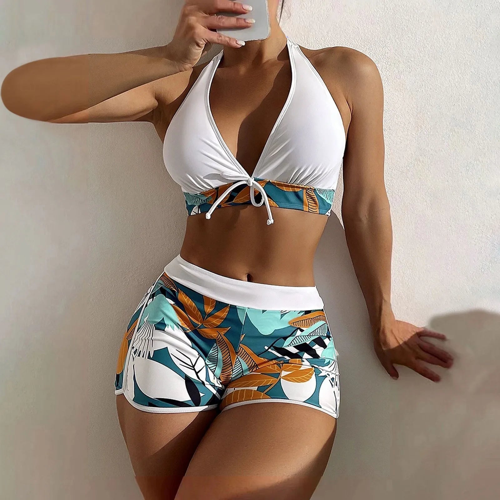 PLANT Bikini shorts Set  High Waist Swimsuit 2 Pieces Plant Print  Bathing Swim Suit Beachwear