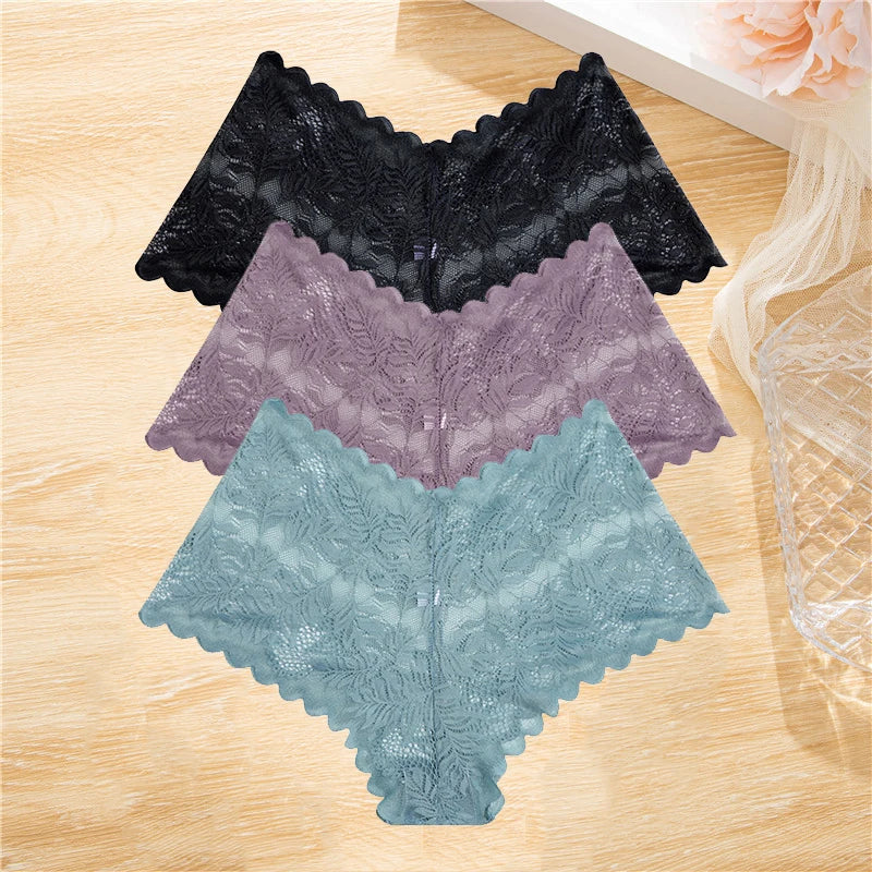 3pcs Lace Boyshorts Floral Panties