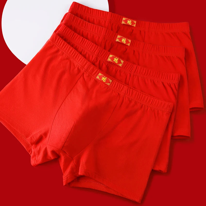 2/3/4/5/6Pcs Brand New Year Red Print Pure Cotton Men Underwear Men's  Boxer Briefs Mens Boxer Shorts Underpants Boxers